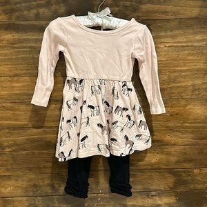 Tea Collection Pink Horse dress with Black Ruffle Butts leggings